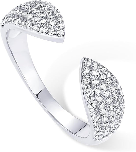 PAVOI 14K Gold Plated Cuff Statement Ring for Women | Cubic Zirconia Eternity Bands | Open Stackable Rings for Women