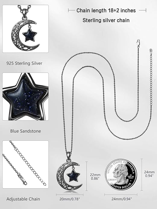 Dreamboat Sterling Silver Moon and Star Necklace Silver Crescent Moon Necklaces for Women Star Pendant Celestial Jewelry Gifts