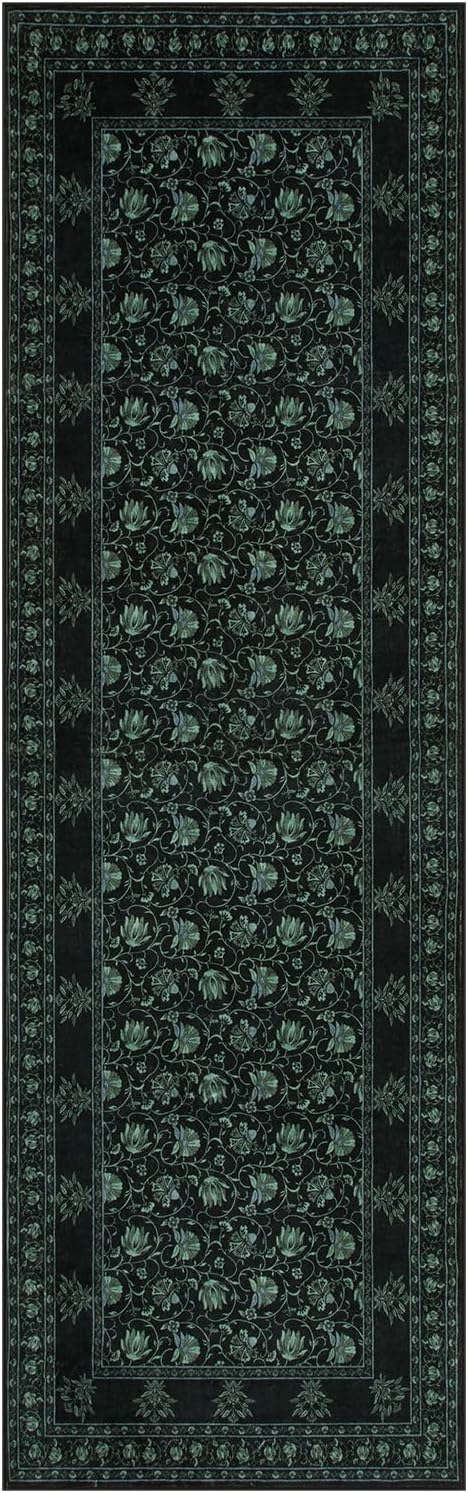 Lahome Black Kitchen Runner 2.5x8, Machine Washable Runners for Hallways, Vintage Floral Carpet Runners for Bedroom Laundry Room High Traffic (2'6"x8', Black/Green)