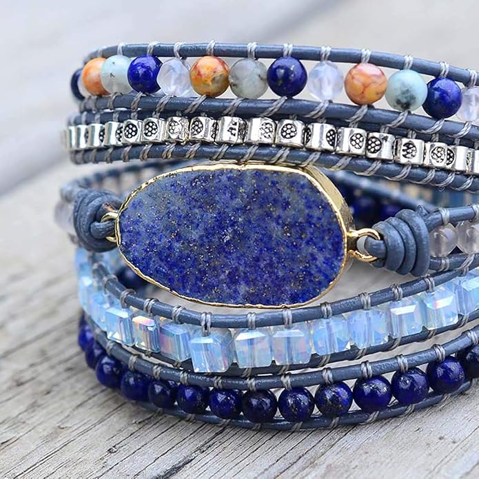 Boho Wrap Bracelet for Women, Handmade Natural Imperial Jasper Multi-Layer Stone Beaded Bracelet, Bohemian Healing Crystal Stone Jewelry Gifts