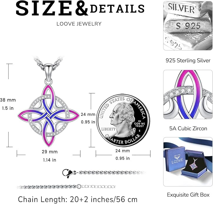 Pentagram Necklace Sterling Silver Triple Moon Goddess/Celtic Knot Witches Knot/Ankh/Sun and Moon/Hecate/Lilith/Santa Muerte/Tetragrammaton Pendant Necklace Pagan Wiccan Magic Egyptian Amulet Jewelry for Women Men