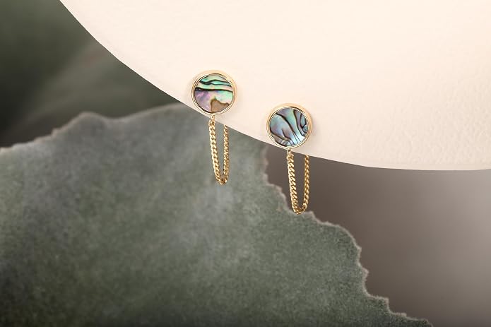 S.Leaf Gold Stud Earrings for Women 925 Sterling Silver Hypoallergenic Mother of Pearl Shell Stud Chain Earrings Friendship Jewelry Gifts for Women Her
