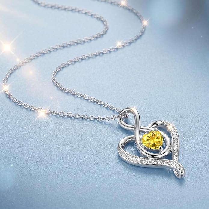Birthstone Necklace for Women Heart Necklace S925 Sterling Silver Infinity Love Birthday Gifts for Mom Women Wife Girlfriend