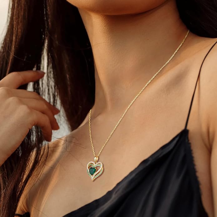 Anniversary Charm Necklace, Sterling Silver 14K Gold Plated Chain with Interlocking Heart Pendant Elegant Birthstone Necklaces for Women, Length 18"