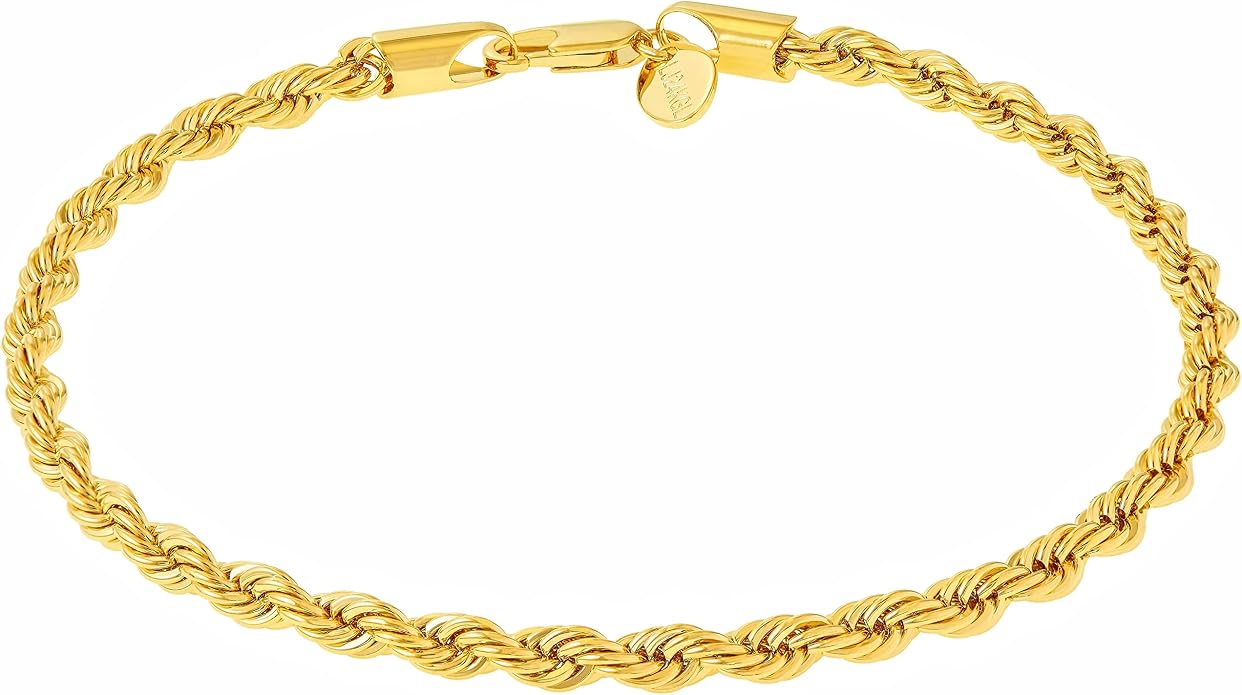 LIFETIME JEWELRY Womens Gold Anklet 5mm Rope Chain Ankle Bracelet 24k Real Gold Plated