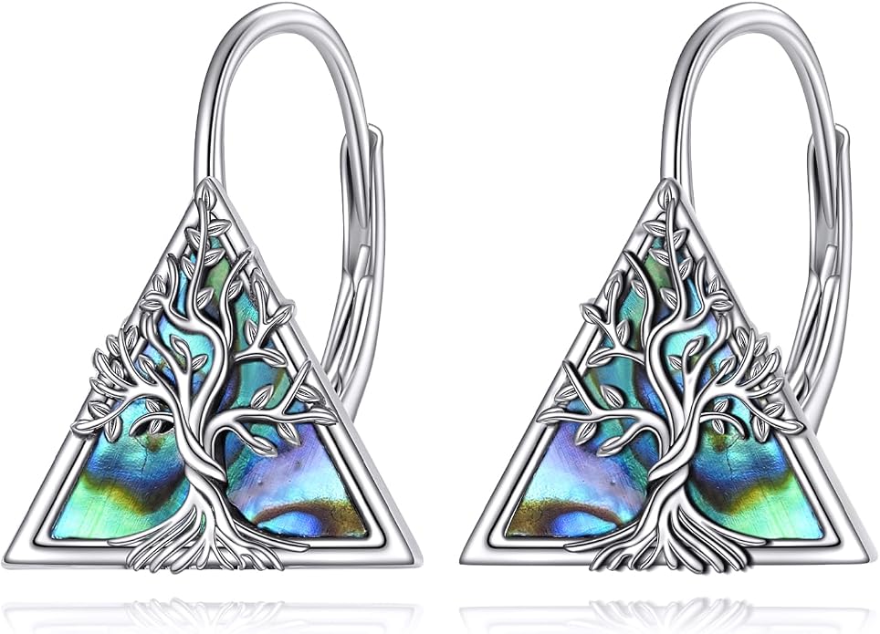 Celtic Trinity Knot Earrings for Women 925 Sterling Silver Triangle Celtic Leverback Abalone Shell Irish Jewelry Gift