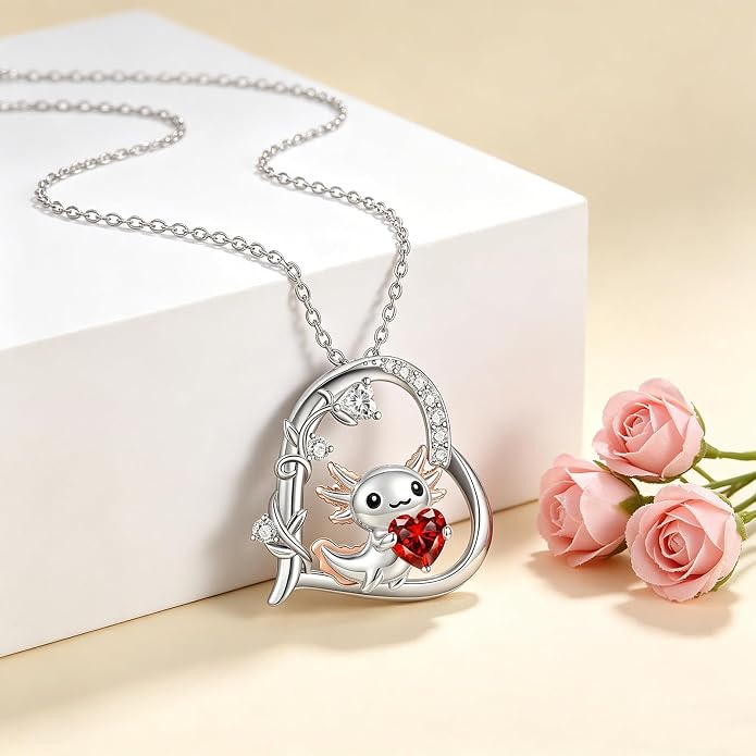 PELOVNY Teddy Bear Necklace for Women 925 Sterling Silver Bear/Highland Cow/Fox/Cat/Axolotl Birthstone Necklace Christmas Birthday Jewelry Gifts for Mom Daughter Wife Sister