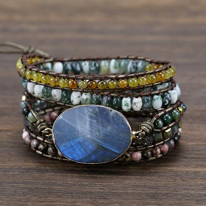 Boho Wrap Bracelet for Women, Handmade Natural Imperial Jasper Multi-Layer Stone Beaded Bracelet, Bohemian Healing Crystal Stone Jewelry Gifts