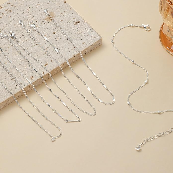 Silver/Gold Anklets for Women, Sterling Silver Evil Eye Ankle Bracelets for Women Trendy Dainty Waterproof Anklets Set Adjustable Layered Anklet Bracelets for Women Silver Jewelry Gift