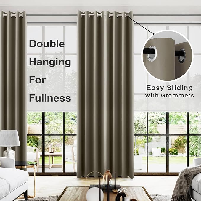 KOUFALL Taupe Grommet Insulated Thermal Room Darkening Blackout Curtains for Living Room 52x108 Inches Long