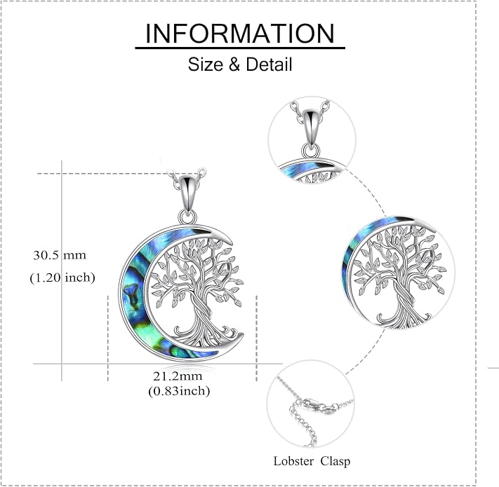 ONEFINITY Tree of Life Necklace 925 Sterling Silver Abalone Shell Celtic Knot Pendant Necklace for Women Jewelry