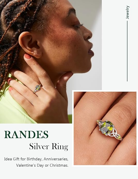 925 Sterling Silver Birthstone Rings for Women Cushion Cut Engagement Celtic Knot Ring Irish Jewelry Created Gemstone Anniversary Rings Size 6-10(with Box)