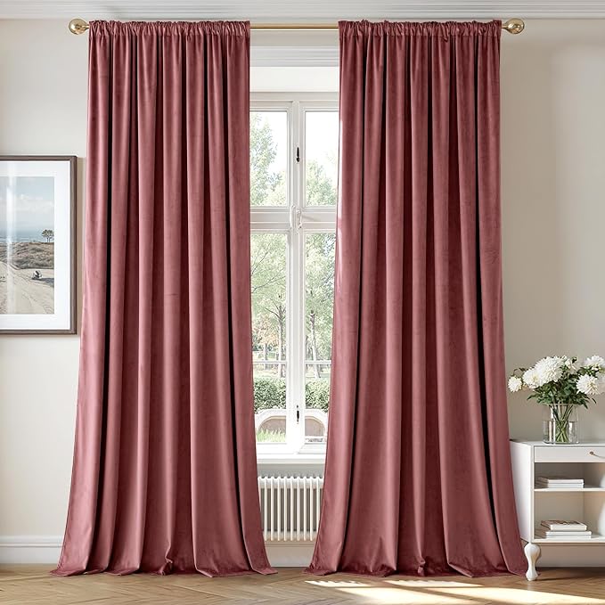 MIULEE Dusty Rose Pink Blackout Velvet Curtains Drapes 84 Inch Long 72"x84" | Luxurious Bedroom Living Room Decor, Room Darkening, Thermal Insulated, Rod Pocket Design, Super Soft Fabric