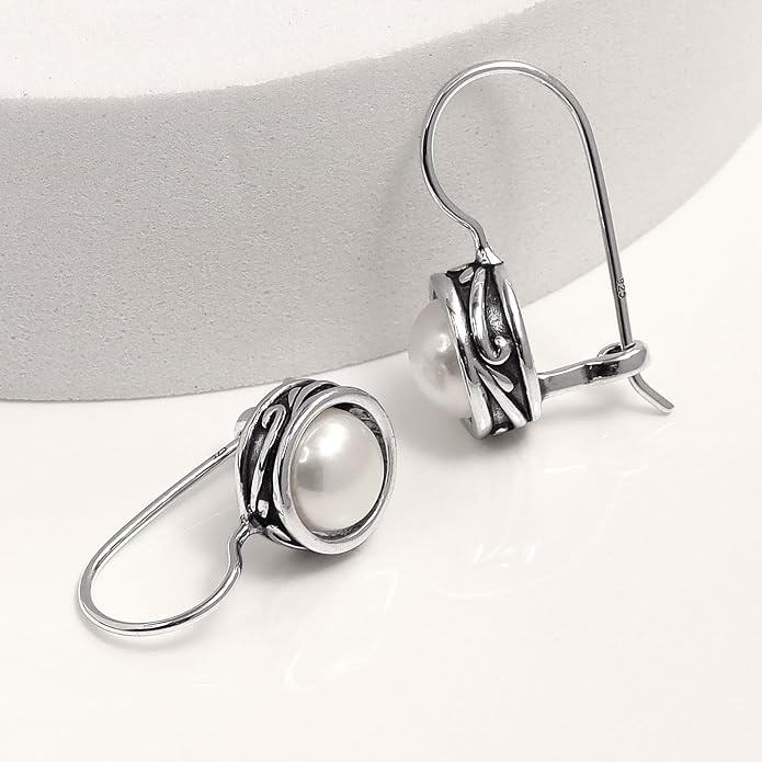 LeCalla 925 Sterling Silver Hammered Earrings for Women | Classic Handmade Textured Hammered Drop Dangle Earring Jewelry Gifts for Birthday Wedding Christmas