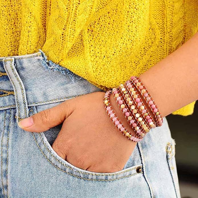 Boho Wrap Bead Bracelet for Women - Handmade Adjustable Natural Stone Beaded Bracelets Yoga Healing Bracelet Bangle Hippie Jewelry