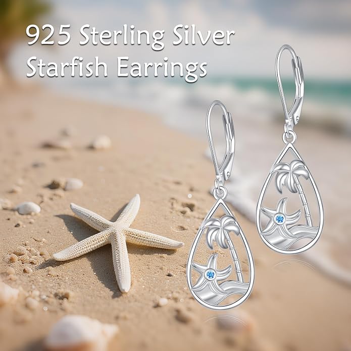 Beach Starfish Earrings for Women Sterling Silver Starfish Jewelry Gifts