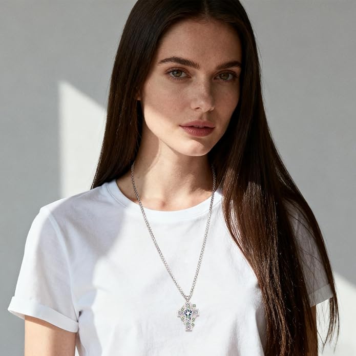 Celtic Cross Tree of Life Necklace for Women Sterling Silver Thor Hammer Tree of Life Pendant Irish Knot Cross Amulet Tree of Life Jewelry