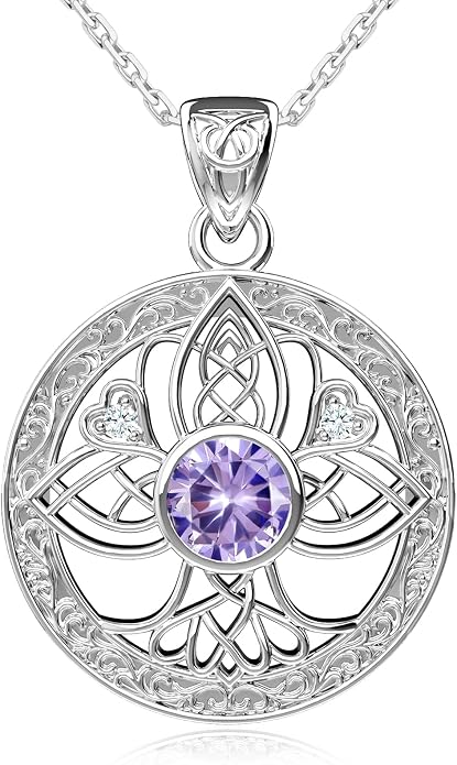 Birthstone Tree of Life Necklace for Women: 925 Sterling Silver Celtic Knot Pendant, Family Jewelry Gift for Mom Daughter Birthday Mother’s Day