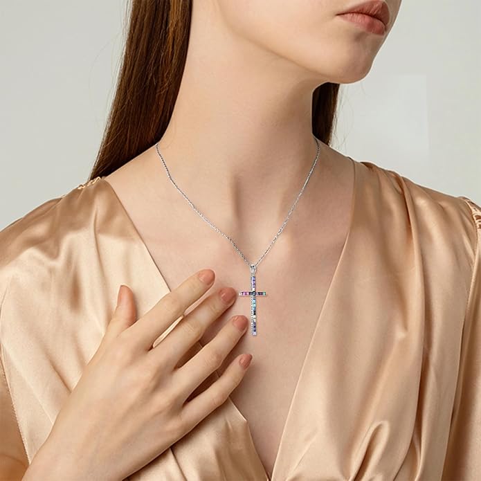 POPLYKE Cross Necklace 925 Sterling Silver Philippians 4:13 I Can Do All The Things Inspirational Necklace Gifts for Women Men 20+2''