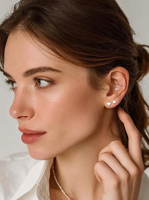 FindChic Hypoallergenic Sterling Silver Small Bar/Heart/Dot/Triangle/Butterfly/Lightning Studs Earrings Minimalist Geometric Jewelry Valentine Gifts for Women Men Girls, with Gift Box