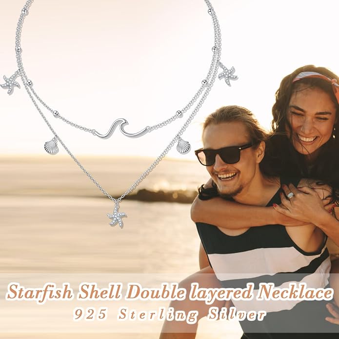 Layered Choker Necklaces for Women S925 Sterling Silver Circle/Heart/Cross/Star Multi Layered Necklace Handmade Bead Chain Adjustable Jewelry for Birthday