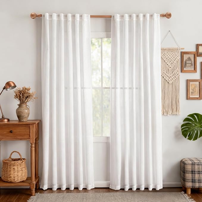 MYSKY HOME White Curtains for Bedroom Liivng Room 84 Inches Long 2 Panels Set, Semi Sheer Window Curtains & Drapes Soft Light Filtering Curtain for Doorways Sliding Glass Door, 50" Wide, White, 2 PCs