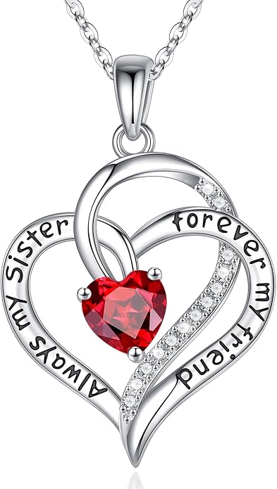 Iefil Gifts for Sister - 925 Sterling Silver Birthstone Necklace Sisters Jewelry