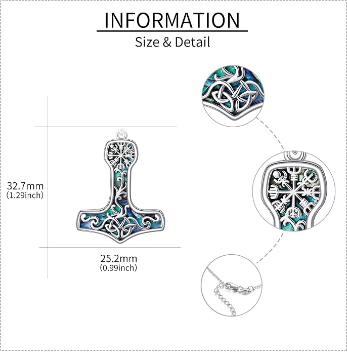 Viking Necklace for Men S925 Sterling Silver Thor Hammer Mjolnir/Wolf Tooth Pendant Necklace Nordic Viking Jewelry Gift for Men Women