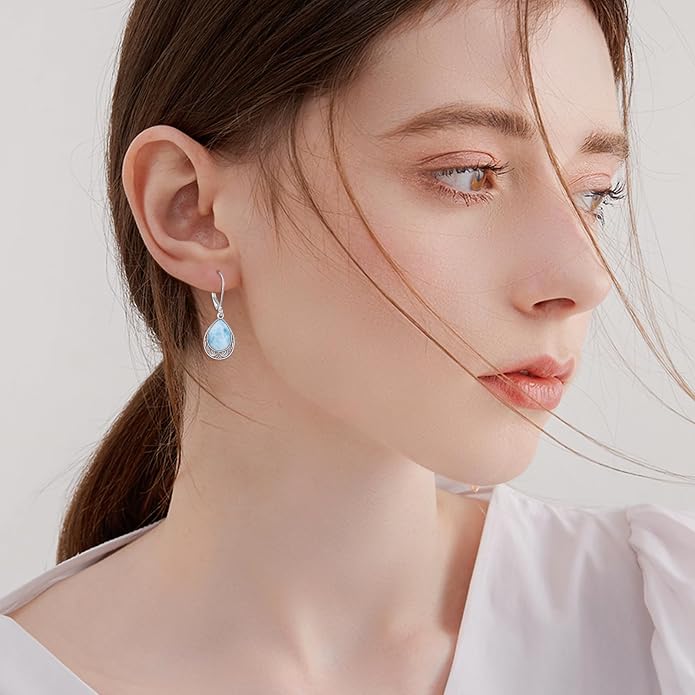 VONALA Dangle Earrings 925 Sterling Silver Opal Larimar Lapis Sapphire Turquoise Moss Agate Crystal Dangling Earrings Jewelry Gift for Women