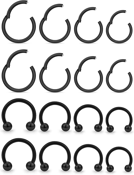 20G 18G 16G 14G 12G 10G Hypoallergenic Nose Rings Hoops for Men Women 316L Surgical Steel Hinged Nose Rings for Nostril Septum Cartilage Helix Daith Tragus Rook Conch Lip Ear Lobe Piercing