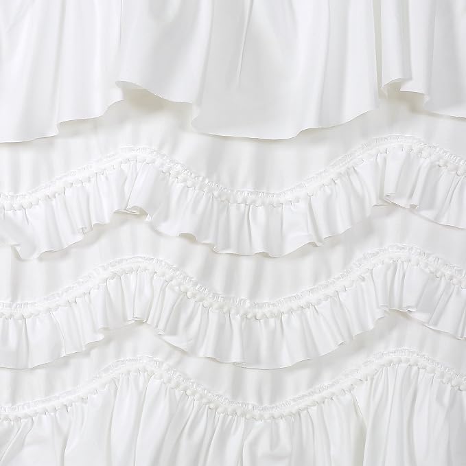 Lush Decor Kemmy Light Filtering Window Curtain Panel Single 52" W x 95" L White - Drapes - Ruffled Curtains for Bedroom - White Curtains - Coquette Decor