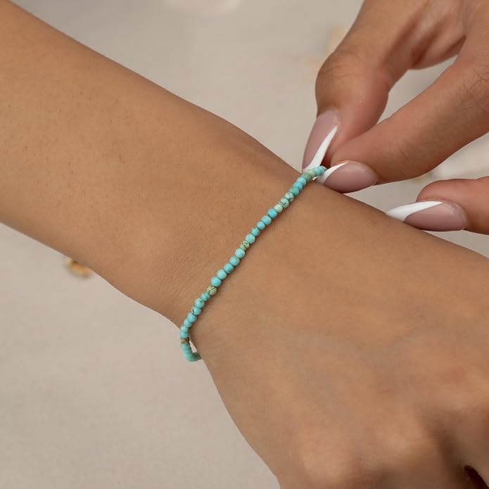 Boho Gold Anklet Bracelets for Women, Waterproof Beach Layered Pearl Beaded Turquoise Anklets Set Handmade Jewelry Gift