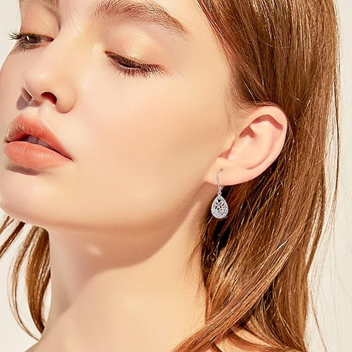 925 Sterling Silver Filigree Dangle Drop Earrings Daisy/Lotus/Rose Flower/Moonstone Leverback Teardrop Earrings for Women Infinity Celtic Knot Daisy Lotus Jewelry for Mothers Day