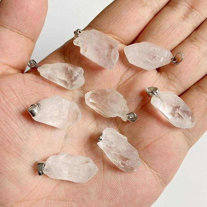 10pcs Irregular Raw Natural Clear Quartz Rock Stone Pendant Healing Crystal Chakra Gemstone Charm for Jewelry Making DIY Necklace Earrings Accessories Reiki