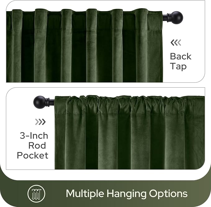HOMEIDEAS 100% Blackout Olive Green Velvet Curtains, Thermal Insulated Luxury Vintage Winter Christmas Velvet Drapes for Bedroom, Living Room, Home Decor, 52 x 84 Inch, 2 Panels