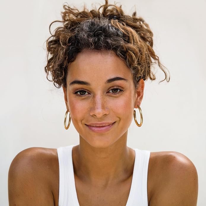 14K Gold-Plated, Lightweight, Open Hoop Earrings For Women