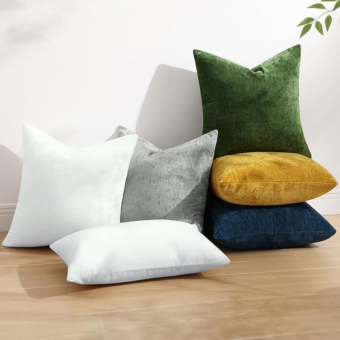 decorUhome Soft Chenille Cream White Throw Pillow Covers 16X16 Set of 2 | Decorative Fall Couch Pillow Covers Solid Dyed Accent Modern Farmhouse Neutral Square Pillow Cases for Sofa