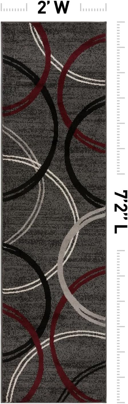 Rugshop Wavy Circles Modern Non-Shedding Runner Rug Red 2' x 7'2"