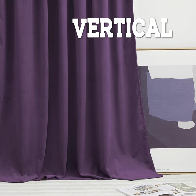 RYB HOME Purple Velvet Curtains 84 inches Length, Back Tab & Rod Pocket Soft Fabric Blackout Thermal Insulated Curtains & Drapes for Bedroom Dining Room, Purple, W 52 x L 84, 2 Panels Set