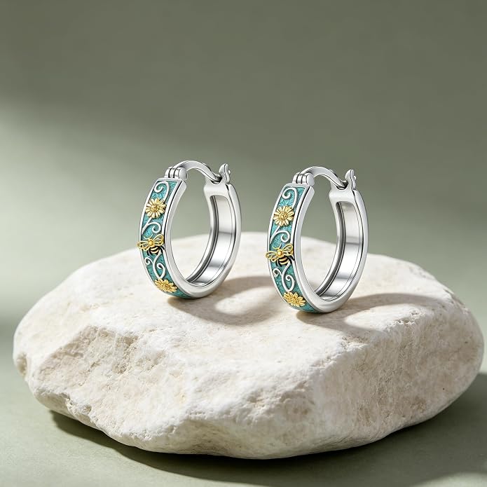 Opal/Turquoise Huggie Earrings 925 Sterling Silver Opal/Turquoise Small Animal Huggie Hoop Earrings Animal Huggies Earring Jewelry Gifts for Women Mom Her