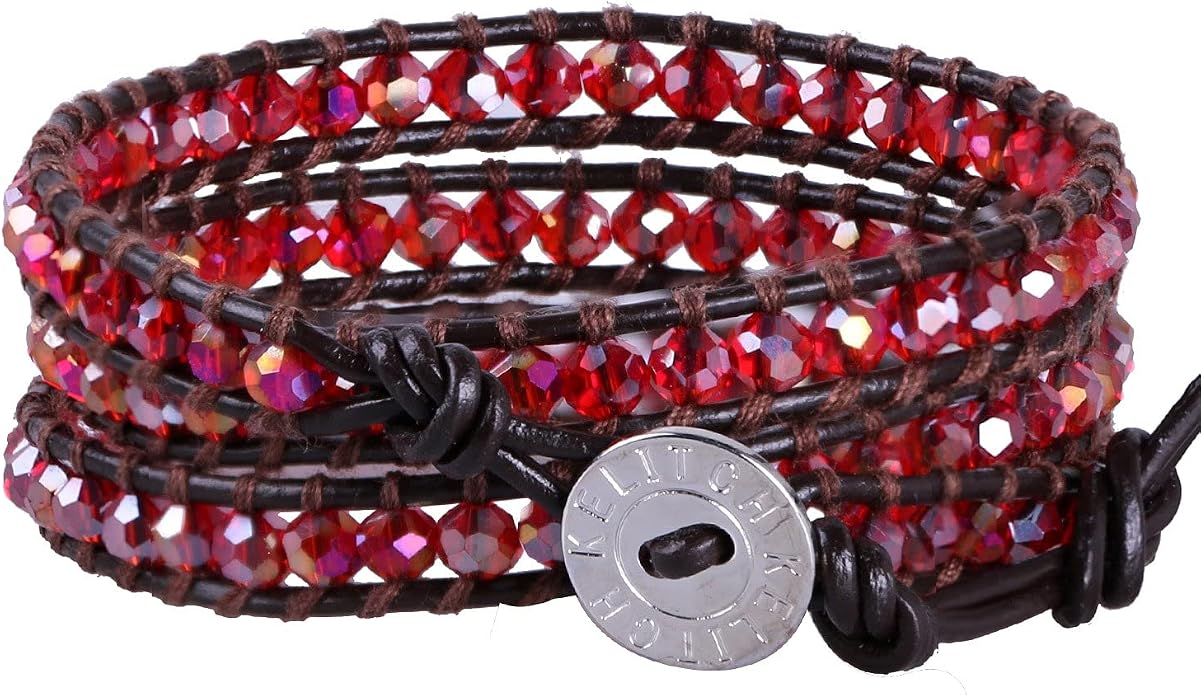 KELITCH New Women Friendship Bracelet Leather Wrap Bracelets Bangle Handmade Stackable Jewelry