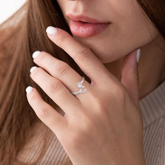 STARCHENIE Adjustable Initial Ring for Women 925 Sterling Silver Letters A-Z 26 Alphabet Rings Size 7