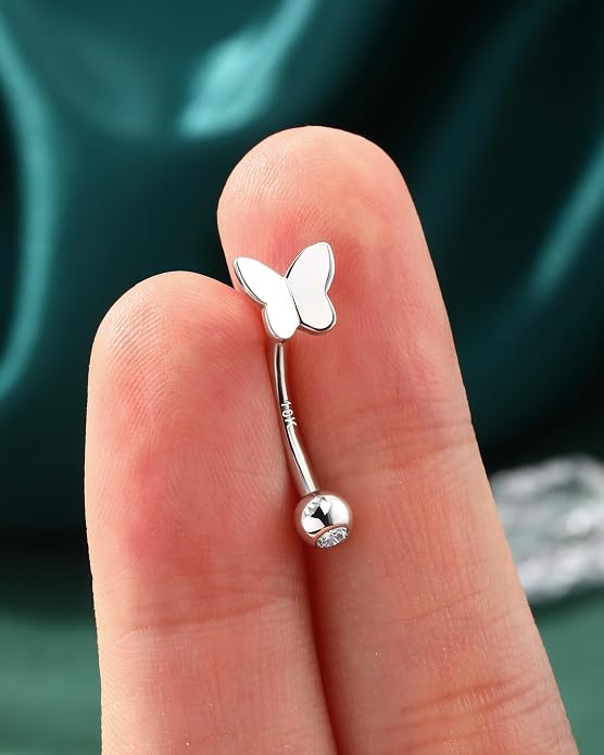 COCHARM 10K Yellow Gold Butterfly Belly Button Rings 10K Real Gold Belly Rings 10K Gold Belly Piercing Jewelry for Women Gold Upside Down Nave Rings