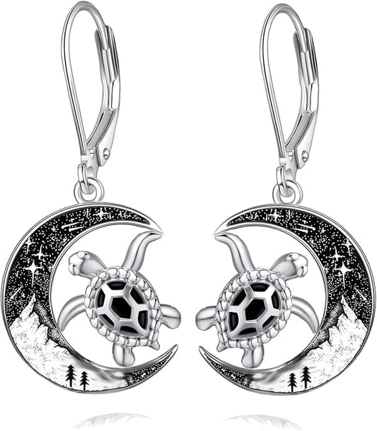 Black Cat/4th of July/Bat/Spider/Pumpkin/Wolf/Bunny/Sun and Moon/Turtle/Raven 925 Sterling Silver Leverback Dangle Earrings Moon Gothic Christmas Earrings Jewelry Gift for Women