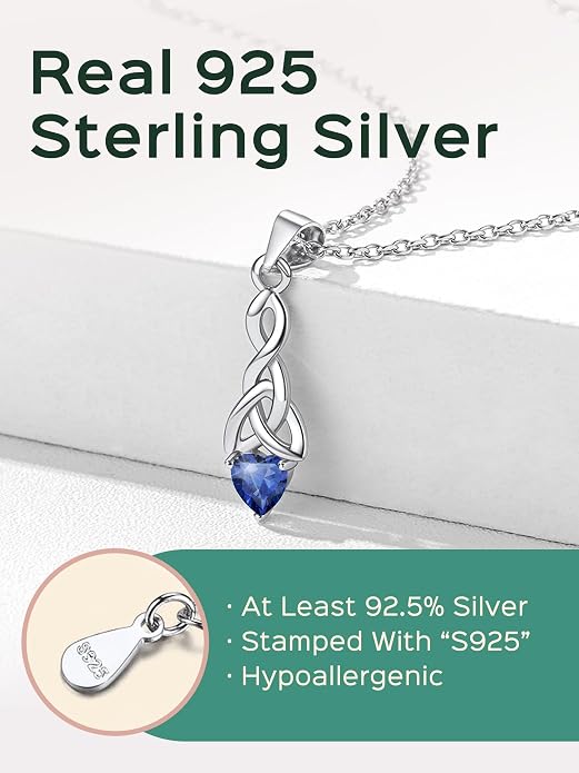 ChicSilver Bow and Cat Birthstone Necklace, 925 Sterling Silver Pendant Necklaces for Women, Hypoallergenic Silver Choker with 16 inch Rolo Chain, 12 Months Jewelry for Valentines Mothers Day Christmas