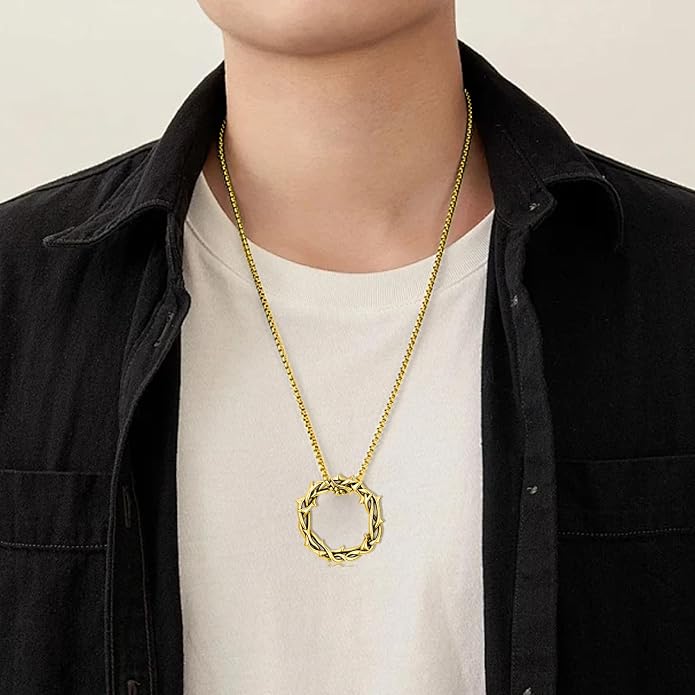 Crown of Thorns Necklace for Men 925 Sterling Silver Nail Cross Necklace Pendant Religious Christian Jewelry Valentines Day Gifts for Men