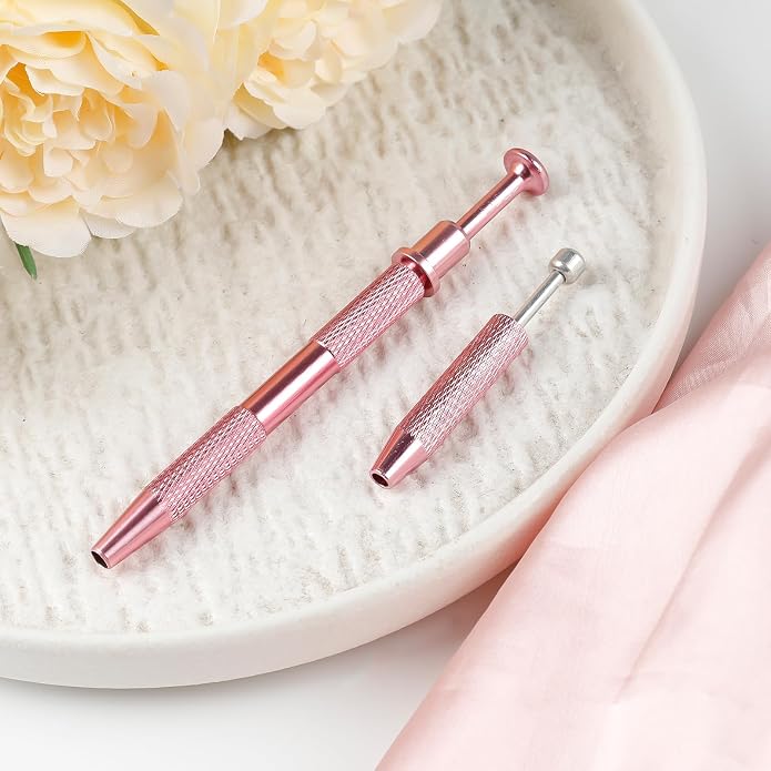 ONESING 2Pcs Piercing Ball Grabber Tool for Changing Jewelry, Stianless Steel Flat Back Earring Applicator Internally Threaded Push Pin Piercing Grabber Tool, Anti Slip 4 Claw Gem Ball Grabber Tool