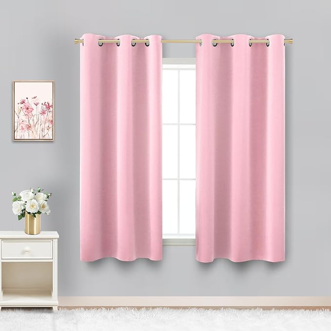 Kawaii Pink Room Decor for Teen Girls Bedroom Set of 2 Panels Cute Soft Pastel Sound Noise Reducing Light Heat Blocking Darkening Short Blackout Curtains for Boho Baby Nursery Decor 54 Inch Length