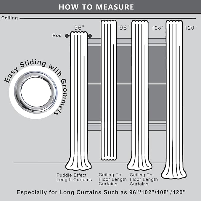 KOUFALL 132 Inch Blackout Curtains, 11FT High Ceiling Extra Long Grommet Drapes for Living Room Bedroom, 2 Panels Set, 11 FT Length 52'' W x 132'' L Inches, White