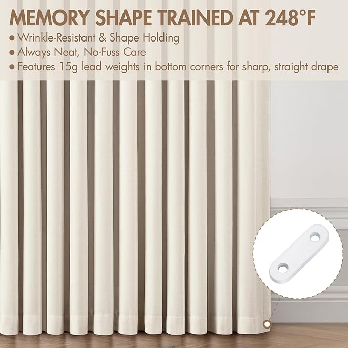 MIULEE Pinch Pleated 100% Blackout Curtains 40"x100" Long Birch 4 Panel Set | Thick Linen, Memory Trained Pleat, Back Tab Double Layer Drapes, Thermal Insulated, Curtain for Bedroom Living Room Darkening